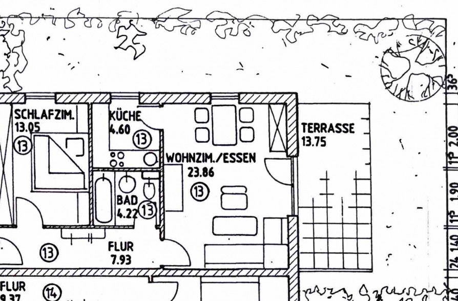 2-Zimmer-Erdgeschosswohnung mit Garten in zentraler Wohnlage in Weilheim - Grundriss Whg (41782)