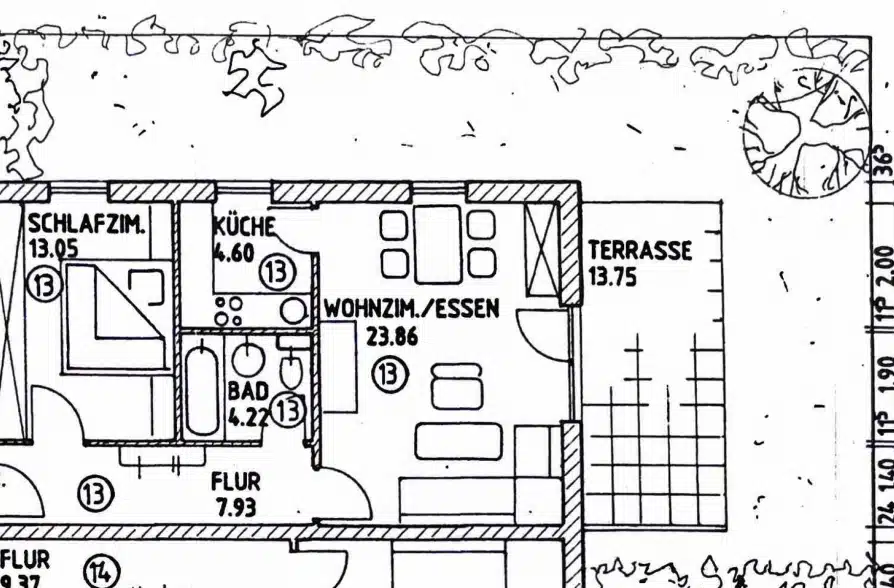 2-Zimmer-Erdgeschosswohnung mit Garten in zentraler Wohnlage in Weilheim - Grundriss Whg (41782)