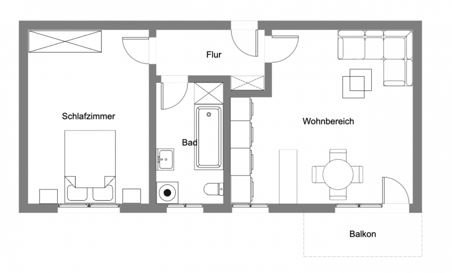 Lichtdurchflutete 2-Zimmer-Wohnung mit Einzelgarage in Obergiesing-Fasangarten - Grundriss