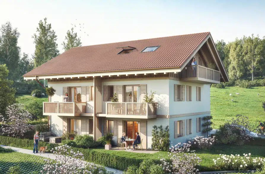 Nur einen Steinwurf vom Staffelsee entfernt. Charmante Neubau DHH in Uffing am Staffelsee! (2a) - Außenansicht / Illustration (38454)