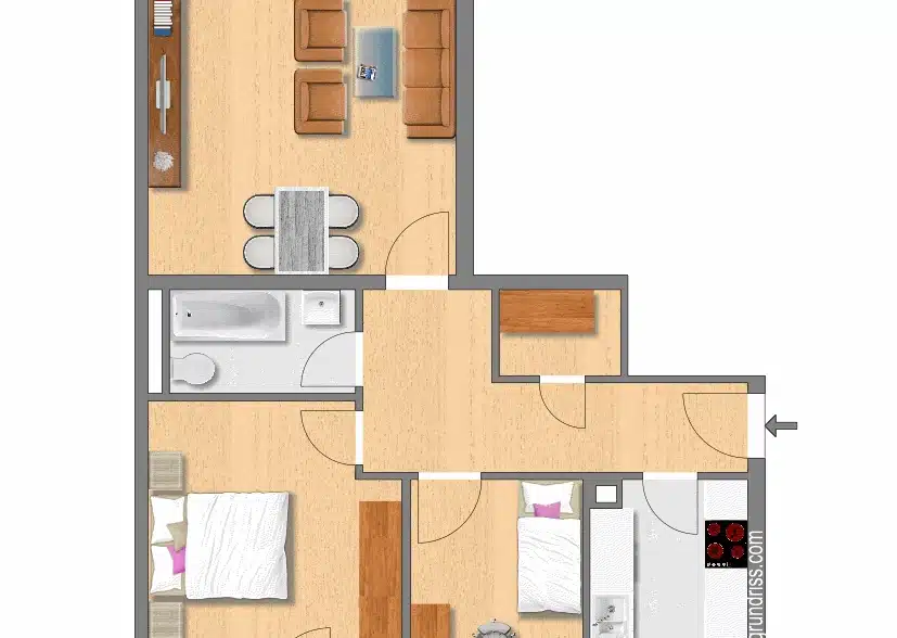 Über den Dächern von Weilheim! Umfassend renovierte 3-Zimmer-Wohnung mit 2 Balkonen - Grundriss (41649)