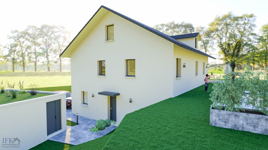 Neubau Einfamilienhaus mit traumhaftem Panoramablick und Einliegerappartement bei Weilheim - Gartenansicht