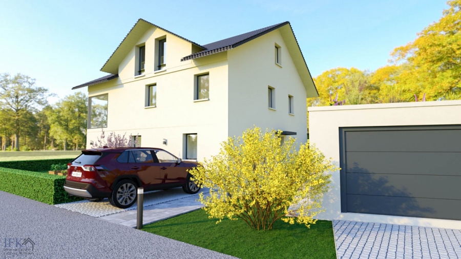Neubau Einfamilienhaus mit traumhaftem Panoramablick und Einliegerappartement bei Weilheim - Straßenansicht
