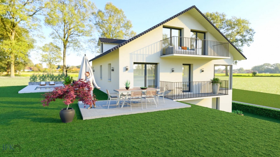 Neubau Einfamilienhaus mit traumhaftem Panoramablick und Einliegerappartement bei Weilheim - Gartenansicht