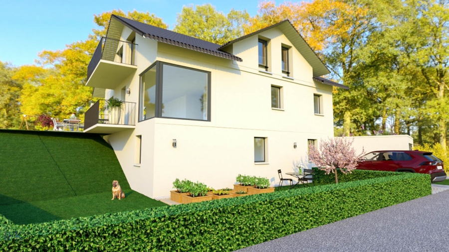Neubau Einfamilienhaus mit traumhaftem Panoramablick und Einliegerappartement bei Weilheim - Straßenansicht