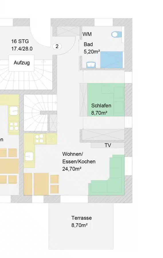 Grundriss EG / H1 / WE 2 - Nur einen Steinwurf vom Staffelsee entfernt! 2-Zi.-Erdgeschosswhg. mit Terrasse und Hobbyraum (WE 2)