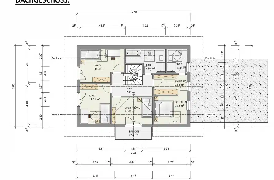 Neubau! Großzügiges Einfamilienhaus mit Einliegerwohnung in schöner Wohnlage von Weilheim - Grundriss DG (35822)
