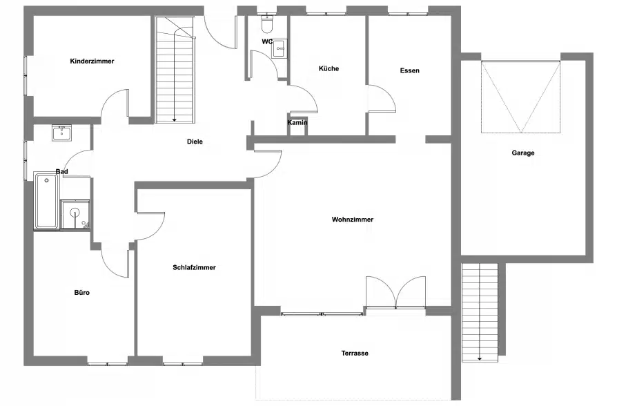 Renovierungsbedürftiger Bungalow mit Potenzial in Traubing - Grundriss Erdgeschoss (35618)