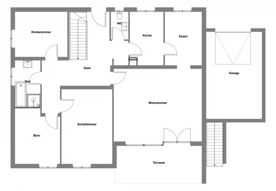 Grundriss Erdgeschoss - Renovierungsbedürftiger Bungalow mit Potenzial in Traubing