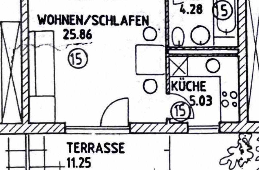 1-Zimmer-Erdgeschosswohnung mit Garten in zentraler Wohnlage in Weilheim - Grundriss Wohnung (43685)