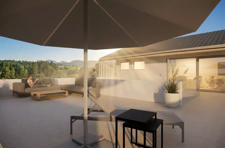 Modernes Designerhaus mit traumhaftem Bergblick in Eberfing - Visualisierung / Dachterrasse (42114)