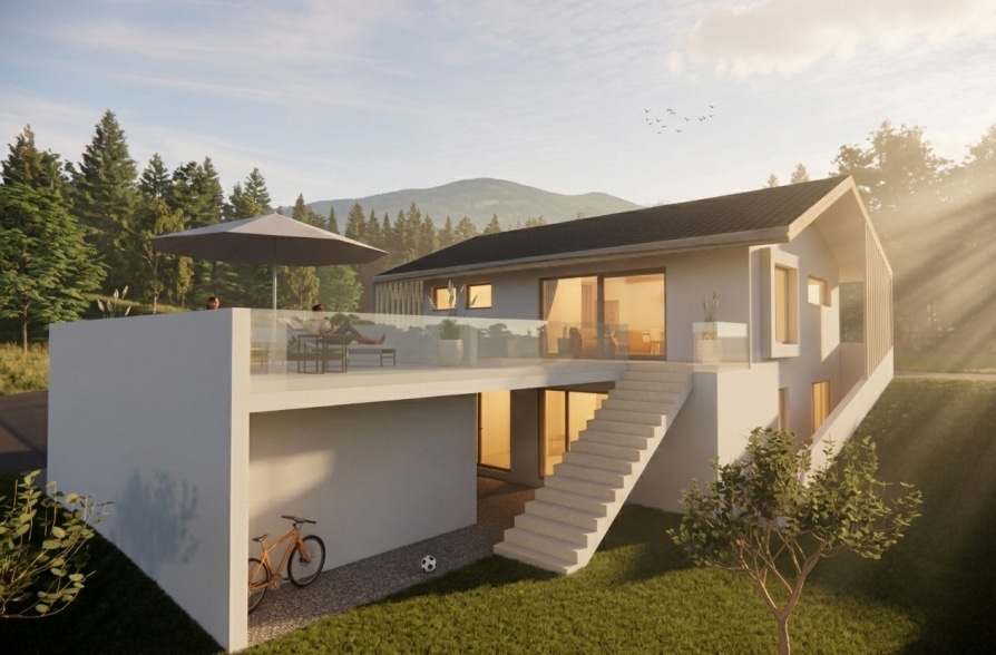 Modernes Designerhaus mit traumhaftem Bergblick in Eberfing - Visualisierung / Außenansicht (42111)