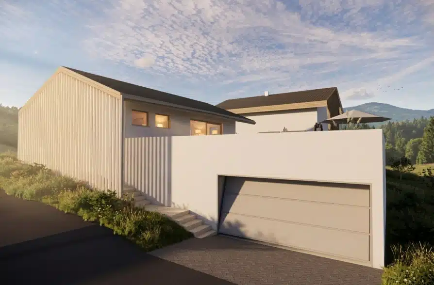 Modernes Designerhaus mit traumhaftem Bergblick in Eberfing - Visualisierung / Ansicht Garage (42113)