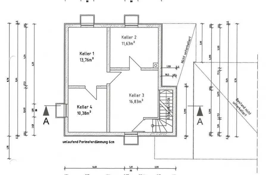 Moderne Doppelhaushälfte Dachterrasse in Peißenberg Wörth - Grundriss KG (41476)