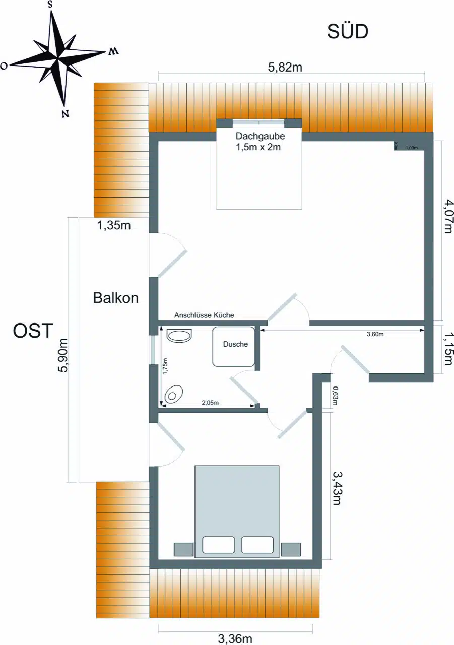Grundriss - Gemütliche 2-Zimmer-Wohnung in zentraler Lage von Weilheim