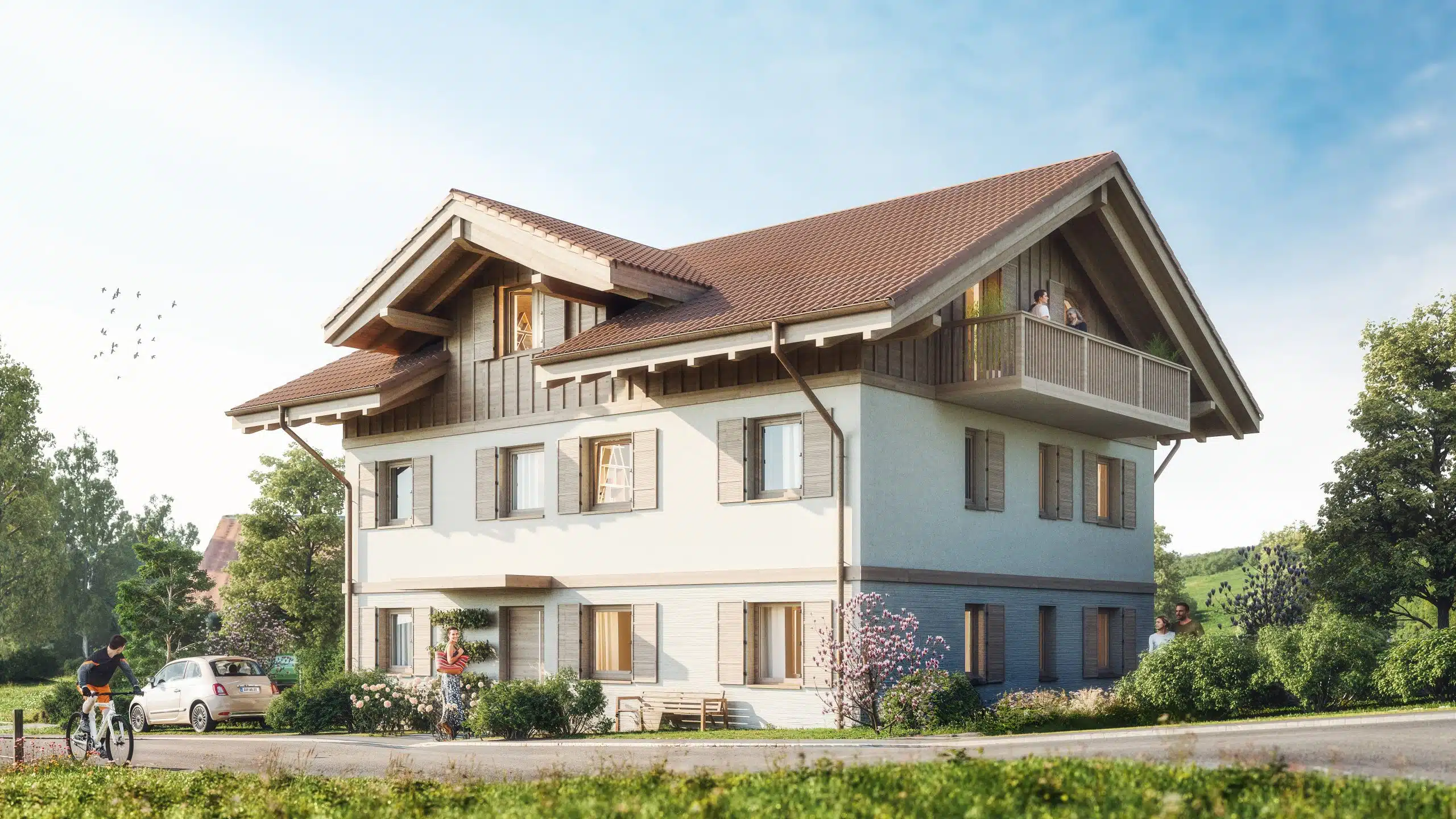 Außenansicht / Illustration - Nur einen Steinwurf vom Staffelsee entfernt! Gemütliche 3-Zimmer-Dachgeschosswohnung mit See- und Begblick und zwei Balkonen (WE 5)