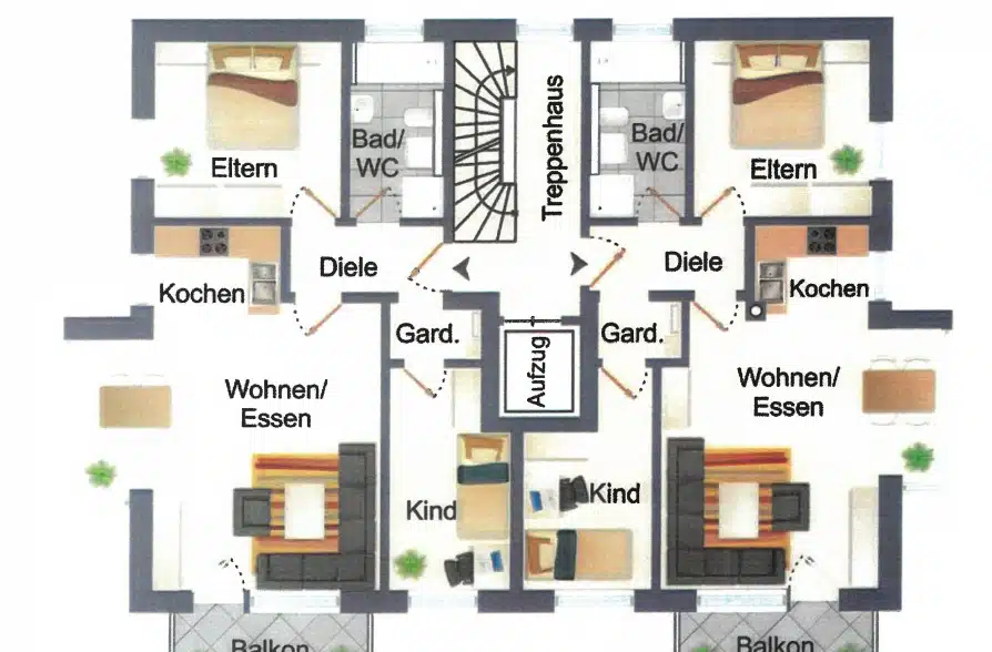 Neuwertiges, modernes 5-Familienhaus in bevorzugter Wohnlage zur Kapitalanlage - Grundriss 1. OG (37822)