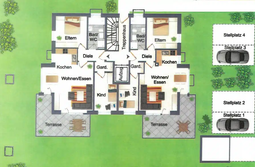 Neuwertiges, modernes 5-Familienhaus in bevorzugter Wohnlage zur Kapitalanlage - Grundriss EG (37821)