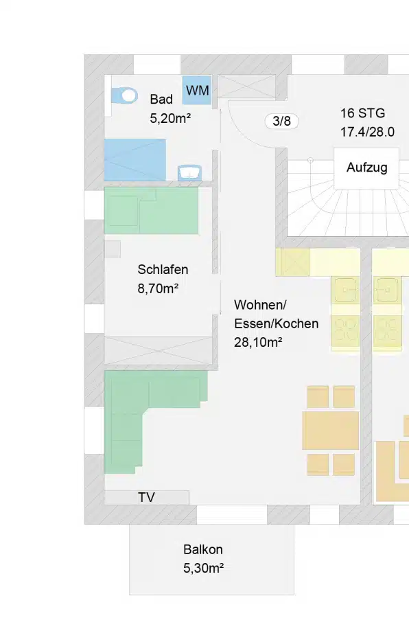 Grundriss OG / WE 3 und 8 - Nur einen Steinwurf vom Staffelsee entfernt! Gemütliche 2-Zi.-Obergeschosswohnung mit Balkon (WE 3)