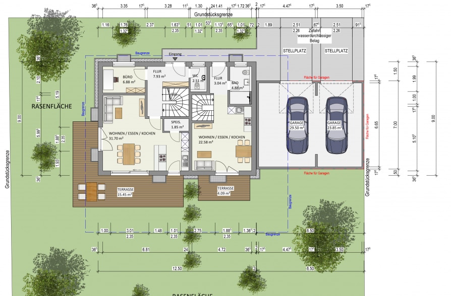 Neubau! Großzügiges Einfamilienhaus mit Einliegerwohnung in schöner Wohnlage von Weilheim - Grundriss EG (38847)
