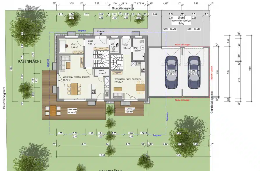 Neubau! Großzügiges Einfamilienhaus mit Einliegerwohnung in schöner Wohnlage von Weilheim - Grundriss EG (38847)