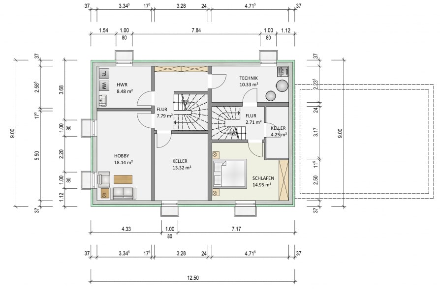 Neubau! Großzügiges Einfamilienhaus mit Einliegerwohnung in schöner Wohnlage von Weilheim - Grundriss KG (38849)