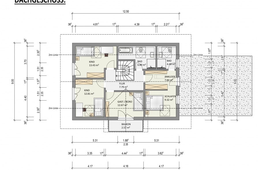Neubau! Großzügiges Einfamilienhaus mit Einliegerwohnung in schöner Wohnlage von Weilheim - Grundriss DG (38848)